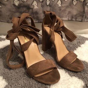 Brown Suede Ankle Strap Heels